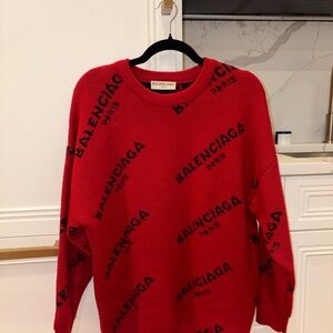Balenciaga Red Logo Crewneck Sweater